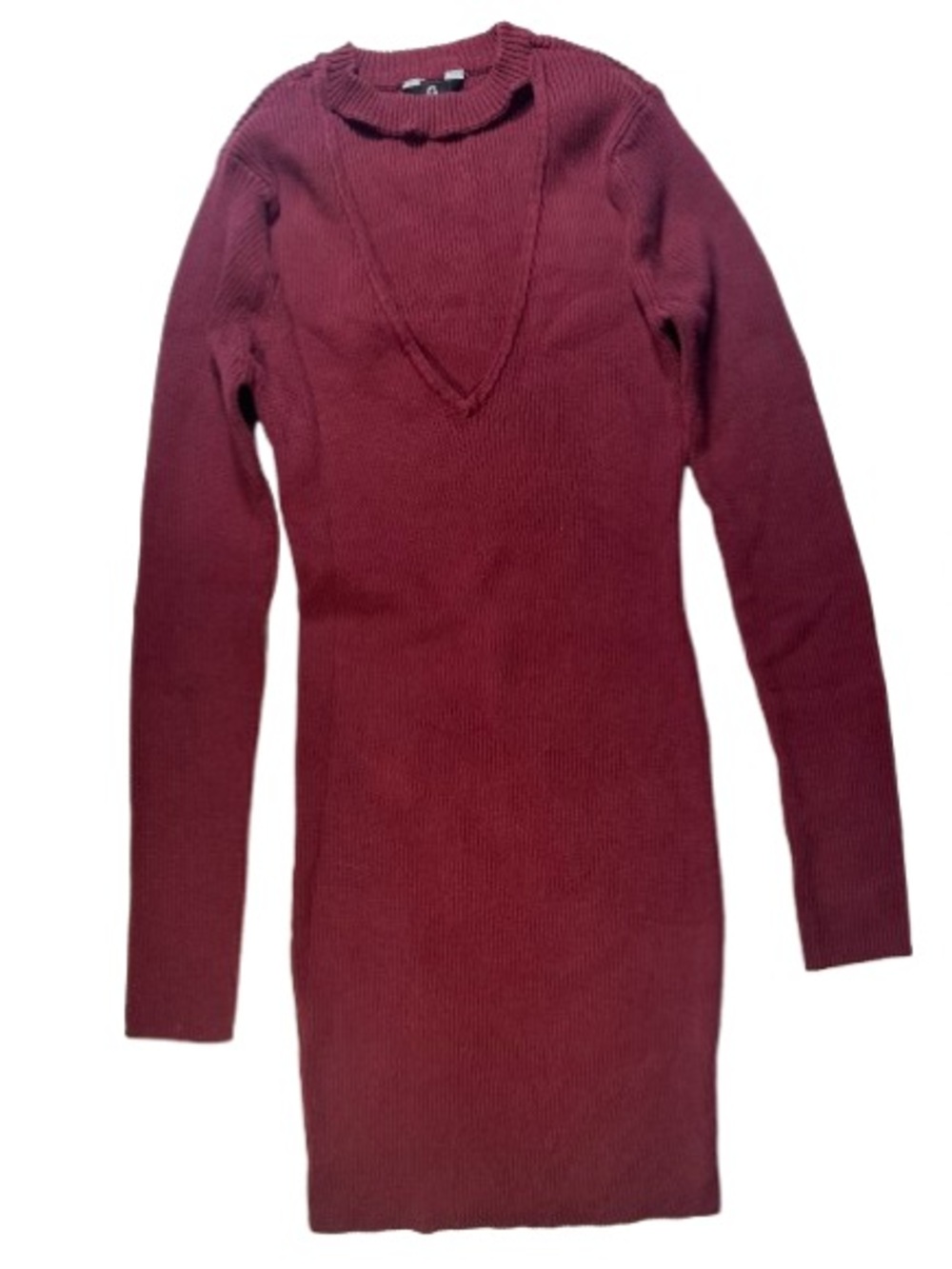 G by Guess Long Sleeve Ribbed Sweater Dress in Burgundy